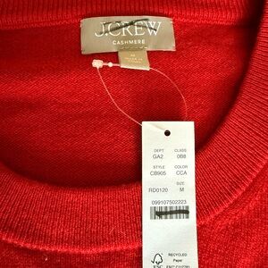 J. Crew Vibrant Red Cashmere crewneck. Size M. New with tag